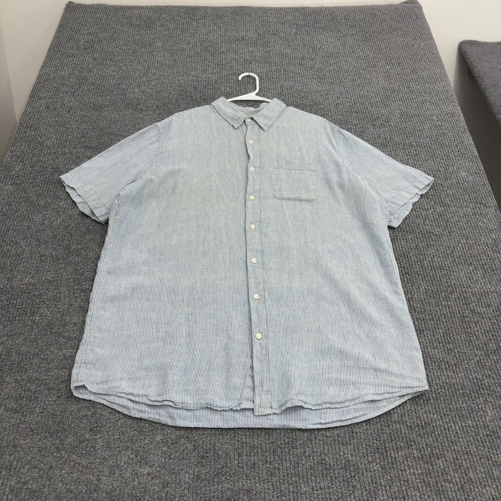 LL Bean Shirt Men XL Tall Blue Linen Striped Slightly Fitted Casual Classic